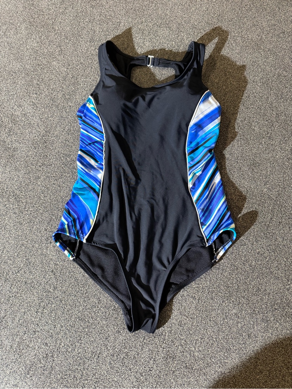 Catalina Black One-Piece Swimsuit with Blue Stripe Panels